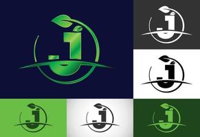 alfabeto de monograma j inicial con hoja de círculo y swoosh. concepto de logotipo ecológico. logotipo vectorial moderno para negocios ecológicos e identidad empresarial