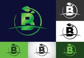 alfabeto de monograma b inicial con hoja de círculo y swoosh. concepto de logotipo ecológico. logotipo vectorial moderno para negocios ecológicos e identidad empresarial vector