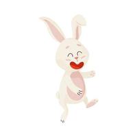 Bunny Character. Jumping and Smile Funny, Happy Easter Cartoon Rabbit. vector