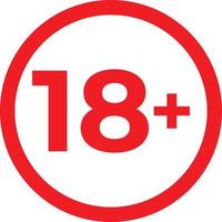 18 and Over Sign. 18 Plus Warning Icon Sign. 18 and Above Restriction Sign vector