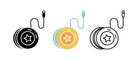 Yoyo toy icon set. Fun and game icon. Child toy set. Editable row set. Silhouette, colored, linear icon set. vector