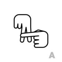 Letter A Universal and handicapped hand alphabet letter. Simple clear linear letter A, hand language. Learning the alphabet, non-verbal deaf-mute communication, expressive gestures vector.