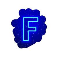 LED blue glow neon font. Realistic neon explosion. Letter F Alphabet of night show among the stars. Vector illustration uppercase font. 3d Render Isolated On White Background.