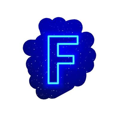 LED blue glow neon font. Realistic neon explosion. Letter F Alphabet of night show among the stars. Vector illustration uppercase font. 3d Render Isolated On White Background.