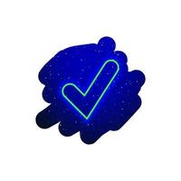 Neon LED green checkmark icon type. Midnight blue realistic neon icon. Neon tick mark show. Isolated On White Background. vector