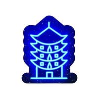 Blue neon pagoda building icon. Midnight blue. Neon chinese architectural pagoda design. Realistic neon icon. There is mask area on White Background. vector
