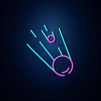 Neon falling meteor looks clear. Neon line icon. Space related neon icon. neon space icon.