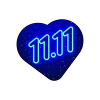 Neon blue 11.11 font icon type. Event day icon. Midnight blue. Realistic neon icon. Neon 11.11 day event symbol icon night show. Isolated On White Background. vector