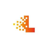 Colorful letter L fast pixel dot logo. Pixel art with the letter L. Integrative pixel movement. Creative scattered technology icon. Modern icon creative ports. Vector logo design.