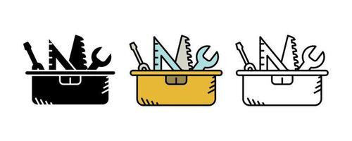 Tool bag icon set. Repair Related Vector Line Icons Simple Set. Contains such Symbols as Screwdriver, Engineer, Technical Support and more. Editable Stroke. Set of colored and silhouette linear icons.
