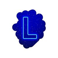 LED blue glow neon font. Realistic neon explosion. Letter L Alphabet of night show among the stars. Vector illustration uppercase font. 3d Render Isolated On White Background.