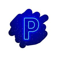 LED blue glow neon font. Realistic neon explosion. Letter P Alphabet of night show among the stars. Vector illustration uppercase font. 3d Render Isolated On White Background.