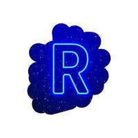 LED blue glow neon font. Realistic neon explosion. Letter R Alphabet of night show among the stars. Vector illustration uppercase font. 3d Render Isolated On White Background.