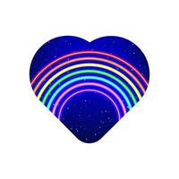 Rainbow icon inside neon colorful heart. Realistic neon multicolored belt line icon. Rainbow night show in neon heart. Isolated On White Background. vector