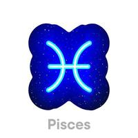 Neon blue Pisces zodiac icon in space. Realistic neon horoscope icon. Glowing neon Pisces zodiac line icon. It has mask area on White Background. vector
