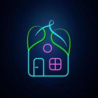 Neon health, leaf and house icon looks clear. Neon line icon. home sport and sustainable icon. Neon icon. vector