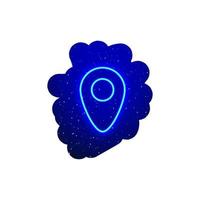 Neon location LED blue glow shape icon type. Realistic neon positioning shape. Location icon geometric shape among space stars. Isolated On White Background. vector