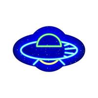 Neon colored alien craft sketch icon. Midnight blue. Neon alien-unknown object design. Realistic neon template icons. There is mask area on White Background. vector