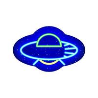 Neon colored alien craft sketch icon. Midnight blue. Neon alien-unknown object design. Realistic neon template icons. There is mask area on White Background. vector