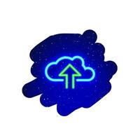 Neon blue cloud data upload-connect green arrow icon type. Midnight blue. Realistic neon icon. Neon storage data transfer symbol icon night show. Isolated On White Background. vector
