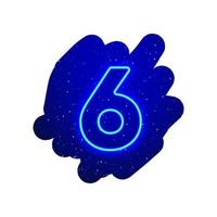 LED blue glow neon number type. Realistic neon explosion. Number 6 night show among the stars. Vector illustration of big numeral type. 3d Render Isolated On White Background.