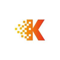 Colorful letter K fast pixel dot logo. Pixel art with the letter K. Integrative pixel movement. Creative scattered technology icon. vector