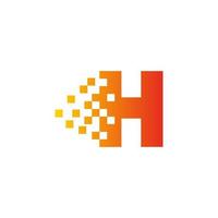 Colorful letter H fast pixel dot logo. Pixel art with the letter H. Integrative pixel movement. Creative scattered technology icon. vector