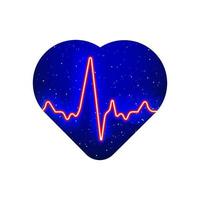 Neon blue-red heartbeat icon. Realistic neon ecg drawn pulse-heartbeat icon. Night show in neon heart. Isolated On White Background. vector