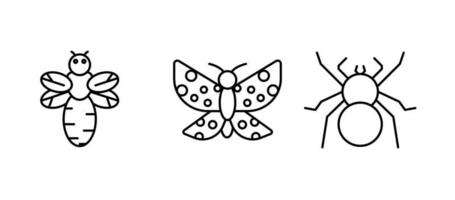 conjunto de iconos de insectos. conjunto de iconos de mariposas, abejas e insectos similares. establecido para mi concepto de familia de insectos. conjunto de iconos lineales. vector