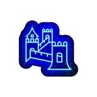 Blue neon great wall of china icon. Midnight blue. Neon tower and old building structure design. Realistic neon icon. There is mask area on White Background. vector