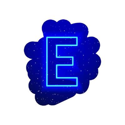 LED blue glow neon font. Realistic neon explosion. Letter E Alphabet of night show among the stars. Vector illustration uppercase font. 3d Render Isolated On White Background.