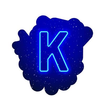 LED blue glow neon font. Realistic neon explosion. Letter K Alphabet of night show among the stars. Vector illustration uppercase font. 3d Render Isolated On White Background.
