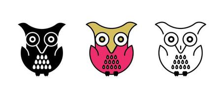 Owl icon design. Set for Halloween concept. Set of colored and silhouette linear icons. vector