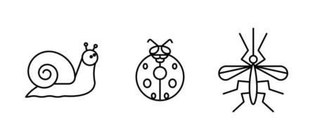 conjunto de iconos de insectos. conjunto de iconos de mariquita, mosquito y caracol. establecido para mi concepto de familia de insectos. conjunto de iconos lineales. vector