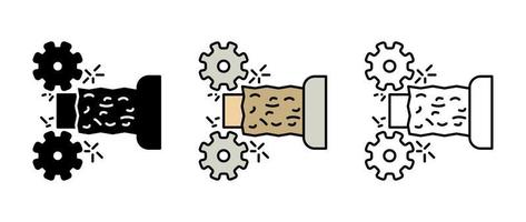 torneado de árboles, conjunto de iconos de herramientas de molienda. iconos de línea delgada del proceso de producción de madera. conjunto de iconos de fabricación. silueta, conjunto colorido y lineal. vector