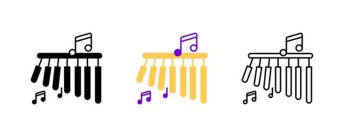 Bar chimes and musical notes icon set. Entertainment and music icon. Set of percussion instruments. Editable row set. Silhouette, colored, linear icon set. vector