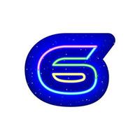 Colorful glowing neon number 6 in space. Realistic technological neon numbers. The 6 night show among the stars. Vector colorful striped number type. It has mask area on White Background.