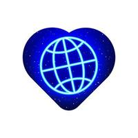 Neon blue world-internet icon. Realistic sky line internet icon. World-traveler icon icon in neon heart. Isolated On White Background. vector