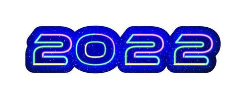 Colorful 2022 new year neon design. The number between the stars. Number of different designs with 2022 neon led. Realistic neon numbers. Isolated On White Background. vector