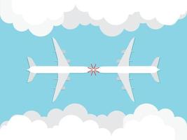 Planes coming out of the clouds collide. vector