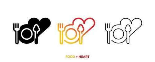 Heart icon line with food set.