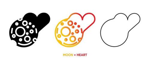 Heart icon line with Moon. Color, silhouette and line set. vector