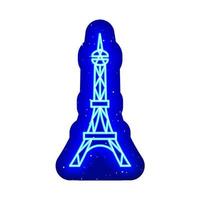 Blue neon eiffel tower icon. Midnight blue. Neon old France eiffel architectural design. Realistic neon icon. There is mask area on White Background. vector