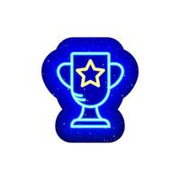 Neon colored starry victory trophy icon. Midnight blue. Neon trophy, achievement and first place design. Realistic neon icon. There is mask area on White Background. vector