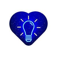 Neon blue bulb and light icon. Realistic sky burning light bulb icon. Night simple light bulb icon in neon heart. Isolated On White Background. vector