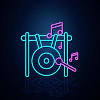 gran gong de neón e icono de nota musical encendidos. icono de línea de neón. ícono de entretenimiento y música de karaoke. icono de neón. vector