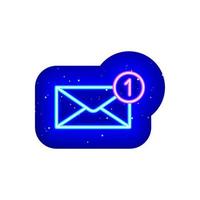 icono de correo de color neón con notificación. azul medianoche. diseño de correo cerrado de neón. icono de neón realista. hay un área de máscara sobre fondo blanco. vector