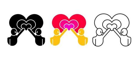 Two people are holding the heart. Growing heart icon. World Health Day, Health-heart and togetherness concept. Editable row set. Colorful linear silhouette icon set. Logo-web, icon design. vector