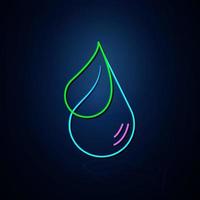 la gota de agua de neón y el icono de la hoja se ven claros. icono de línea de neón. icono vegano y líquido. icono de neón. vector