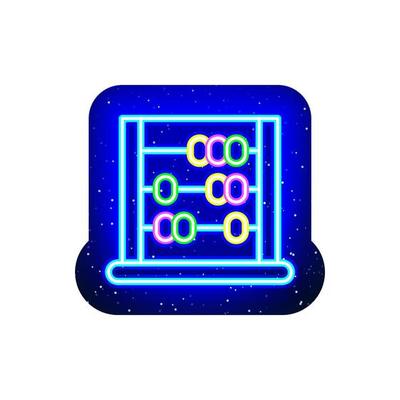 Neon color abacus icon line. Midnight blue. Neon numbers learning abacus design. Beaded letters. Realistic neon template icons. There is mask area on White Background.